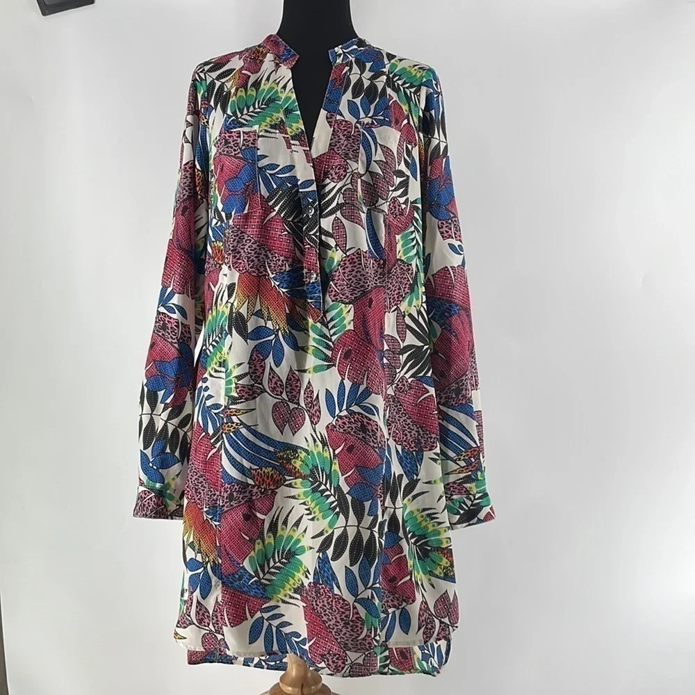 Zoa New York tropical leaf dress shirt dress colorful sz sm - Picture 5 of 10